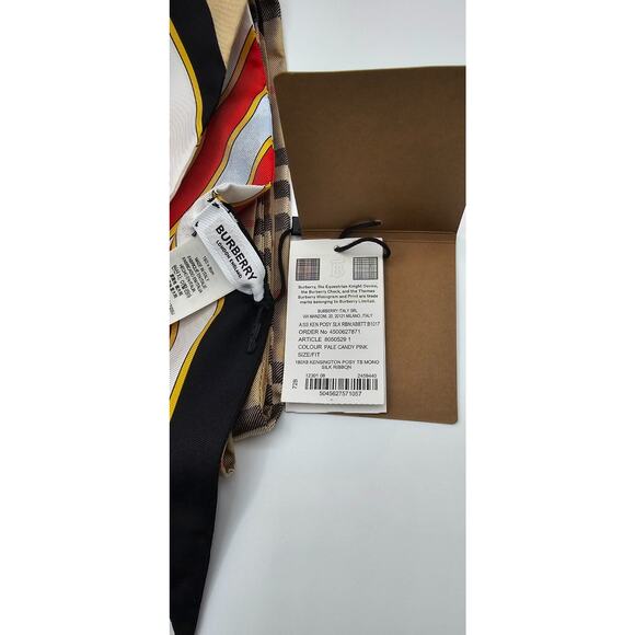 Burberry Skinny Silk Ribbon Scarf TB Monogram Kensington Posy 71" Made In Italy - Picture 7 of 7